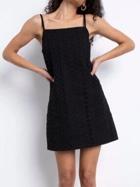 NWT Sanctuary 90s Mini Dress Square Neck Sleeveless Cami Strap Eyelet Black Sz 6